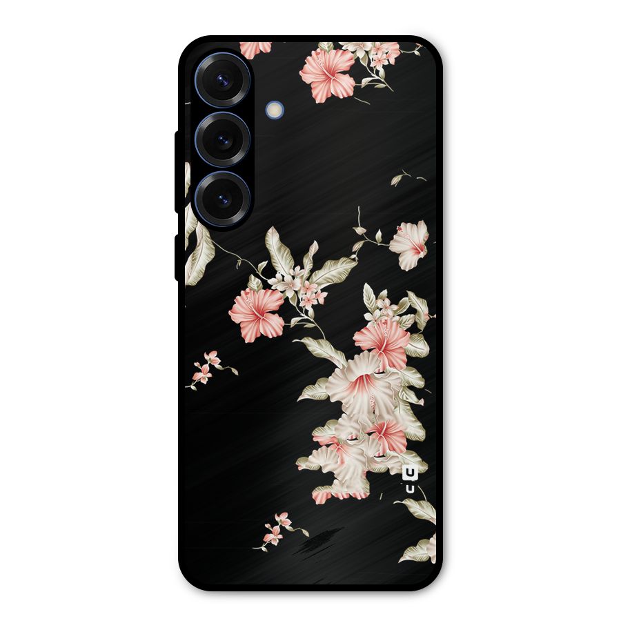 Black Floral Metal Back Case for Galaxy S25 Plus