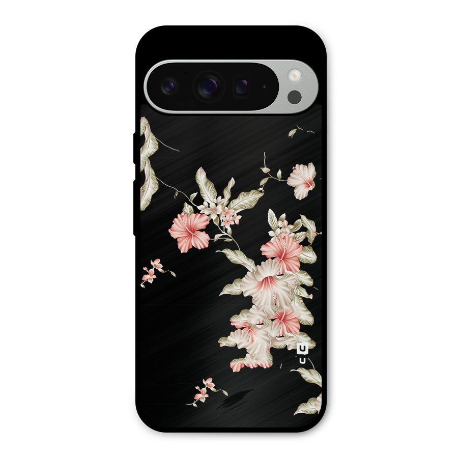 Black Floral Metal Back Case for Google Pixel 9 Pro XL
