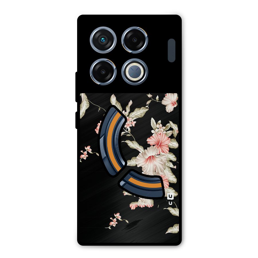 Black Floral Metal Back Case for Infinix GT 20 Pro