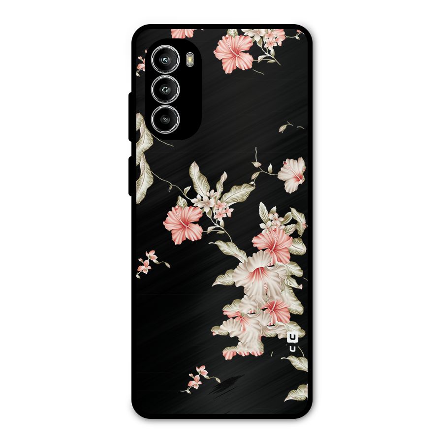 Black Floral Metal Back Case for Moto G52
