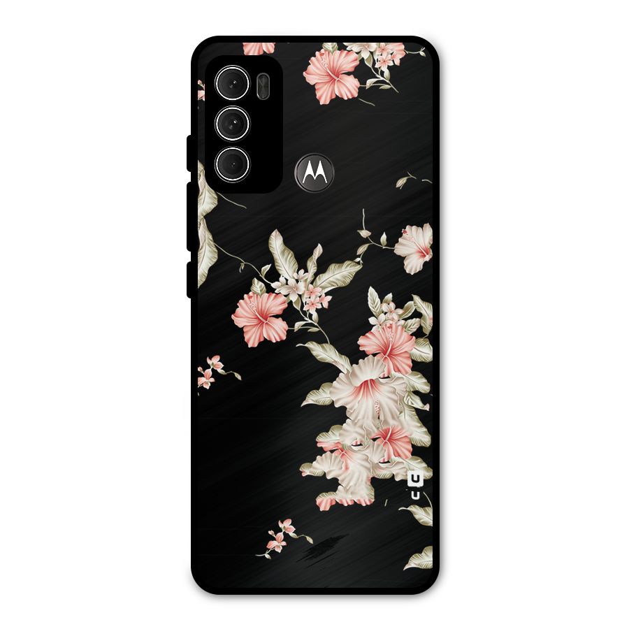 Black Floral Metal Back Case for Moto G60