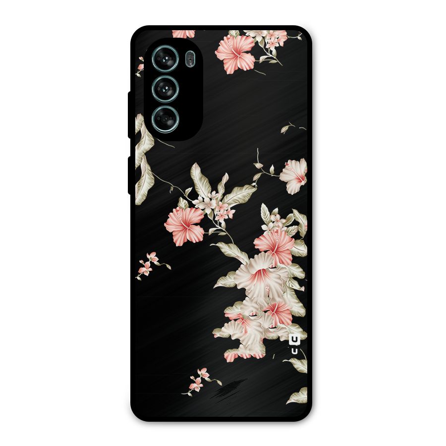 Black Floral Metal Back Case for Moto G62