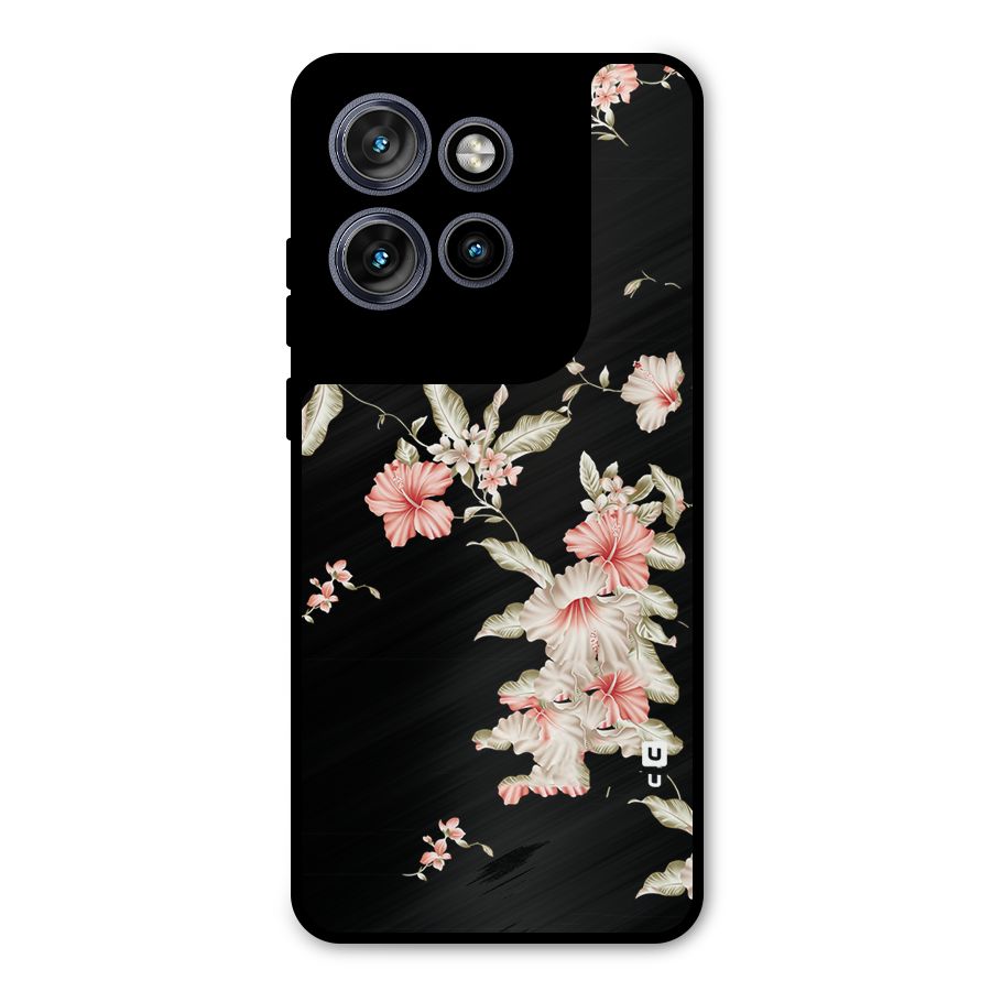 Black Floral Metal Back Case for Motorola Edge 50 Neo
