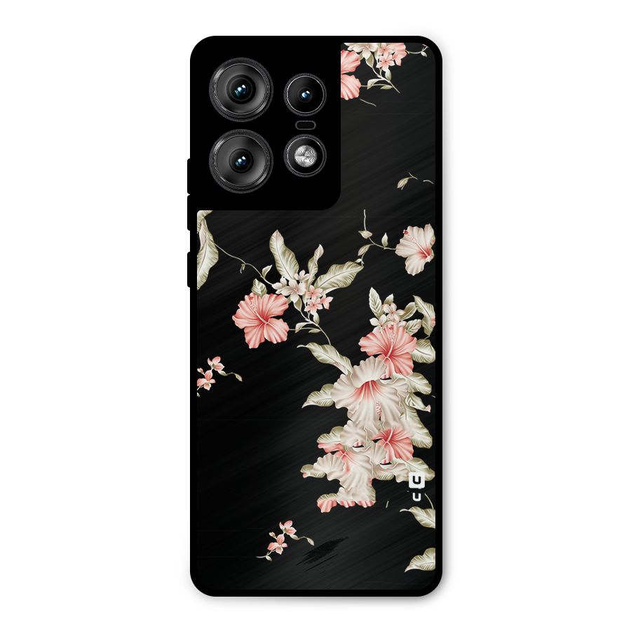 Black Floral Metal Back Case for Motorola Edge 50 Pro