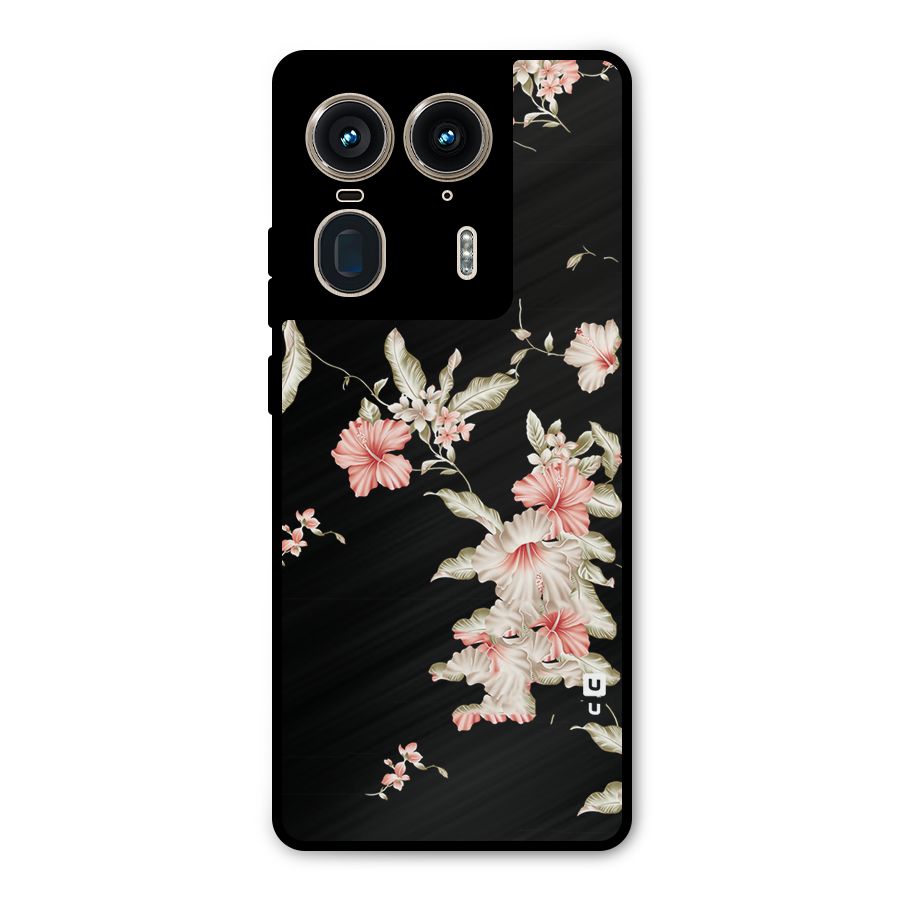 Black Floral Metal Back Case for Motorola Edge 50 Ultra