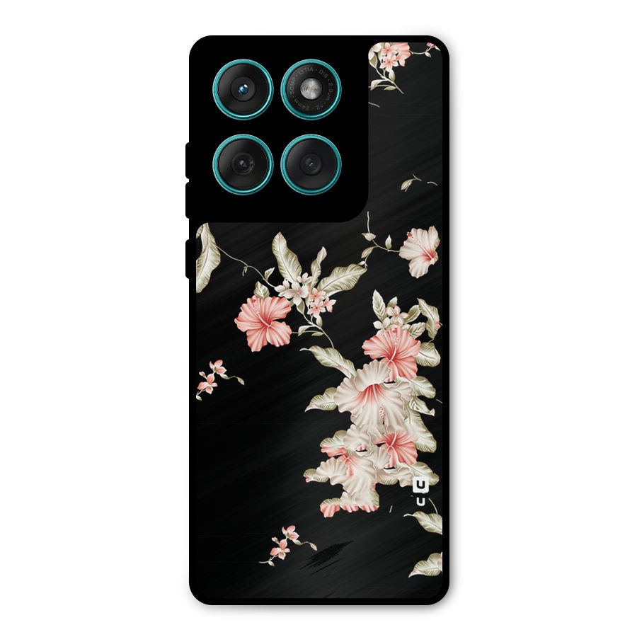 Black Floral Metal Back Case for Motorola Edge 60