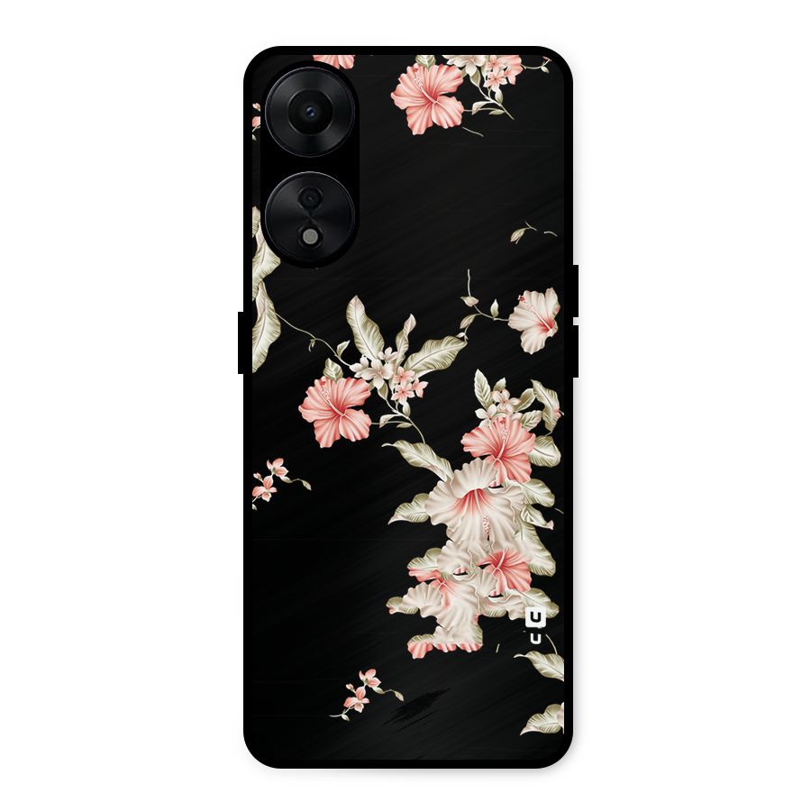 Black Floral Metal Back Case for Oppo A78 5G