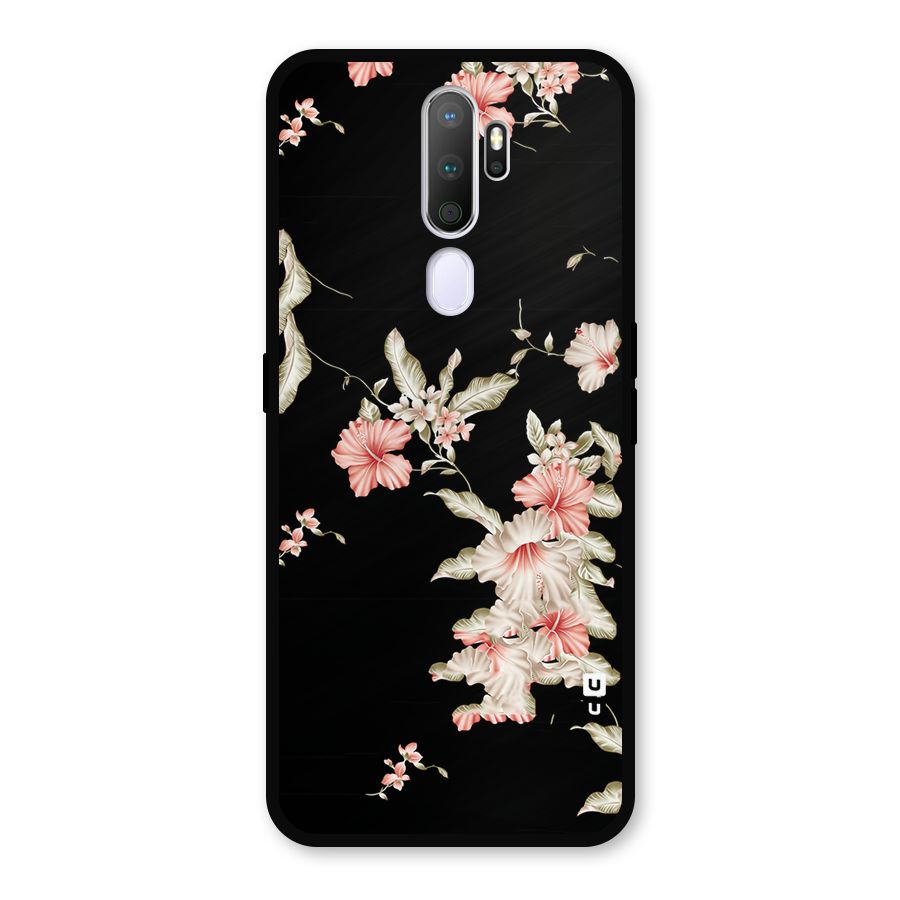 Black Floral Metal Back Case for Oppo A9 (2020)