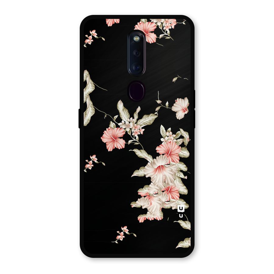 Black Floral Metal Back Case for Oppo F11 Pro