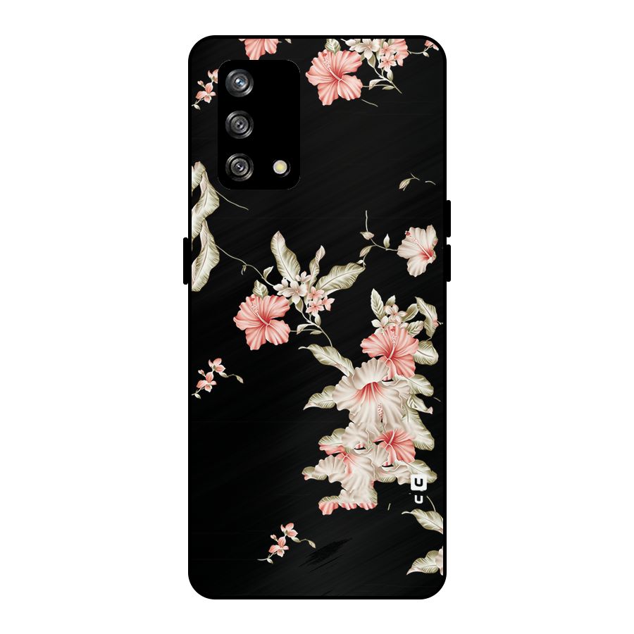 Black Floral Metal Back Case for Oppo F19