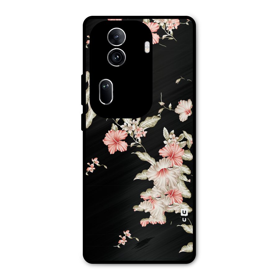 Black Floral Metal Back Case for Oppo Reno11 Pro 5G
