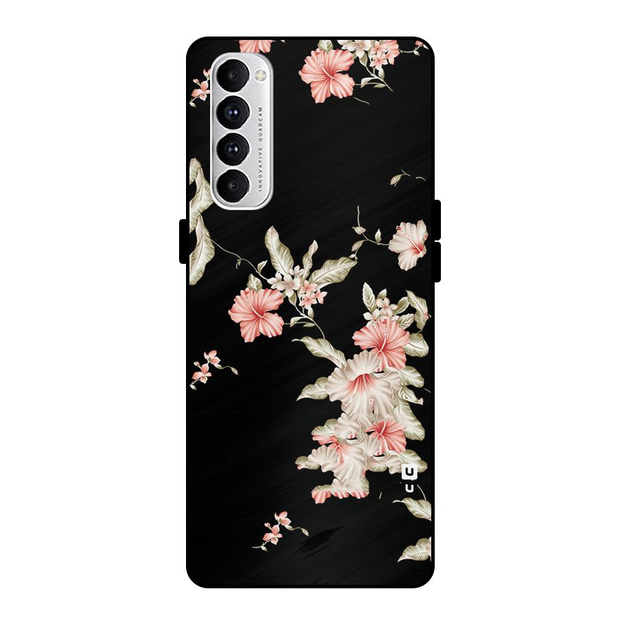 Black Floral Metal Back Case for Oppo Reno4 Pro