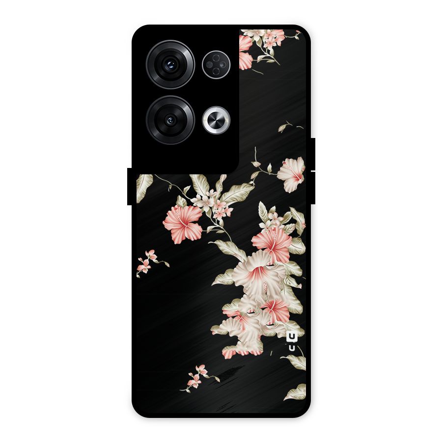 Black Floral Metal Back Case for Oppo Reno8 Pro 5G