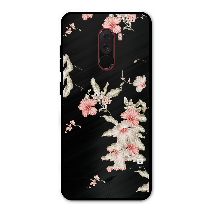 Black Floral Metal Back Case for Poco F1