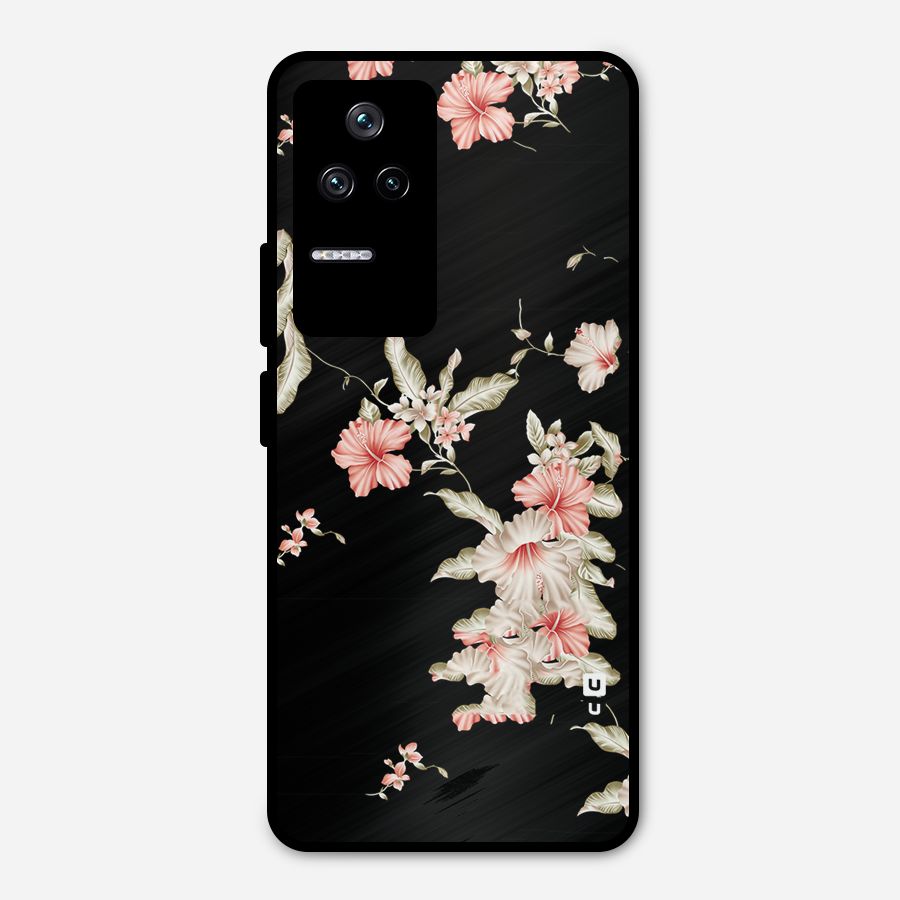 Black Floral Metal Back Case for Poco F4 5G