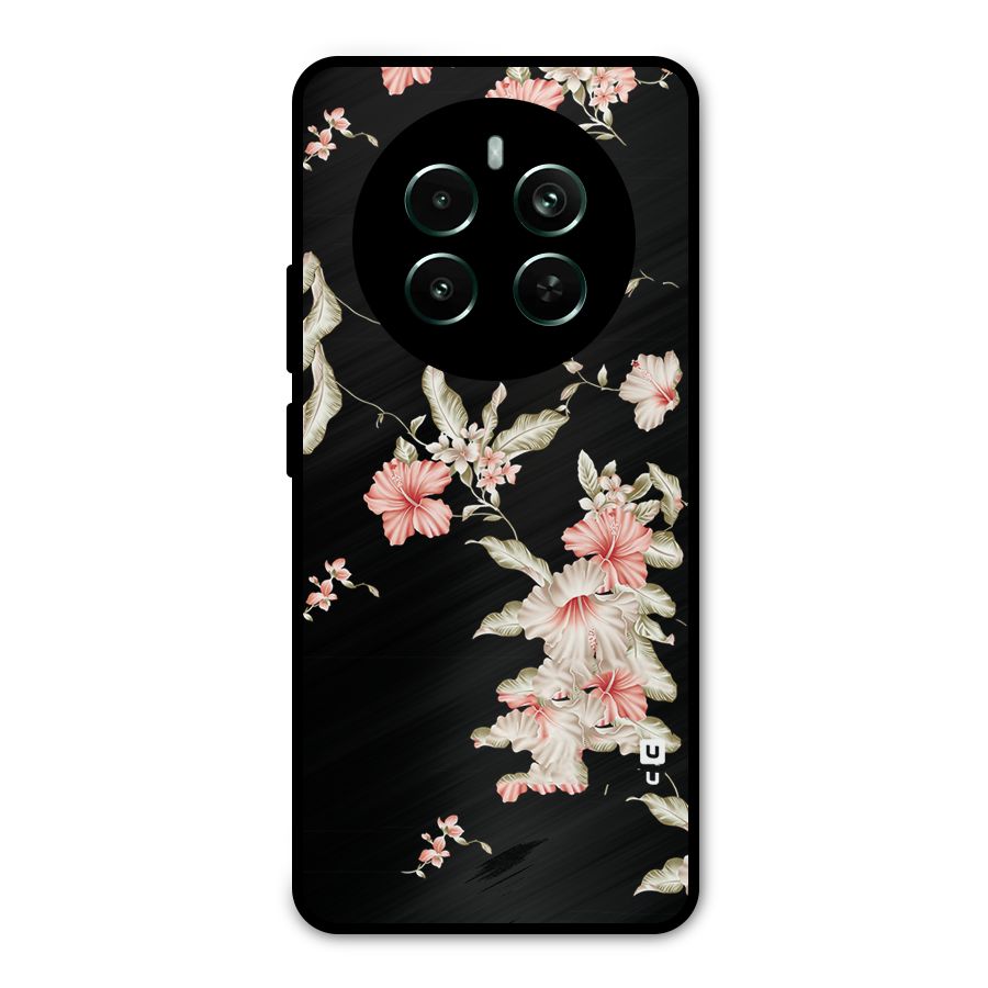 Black Floral Metal Back Case for Realme 12 Pro Plus