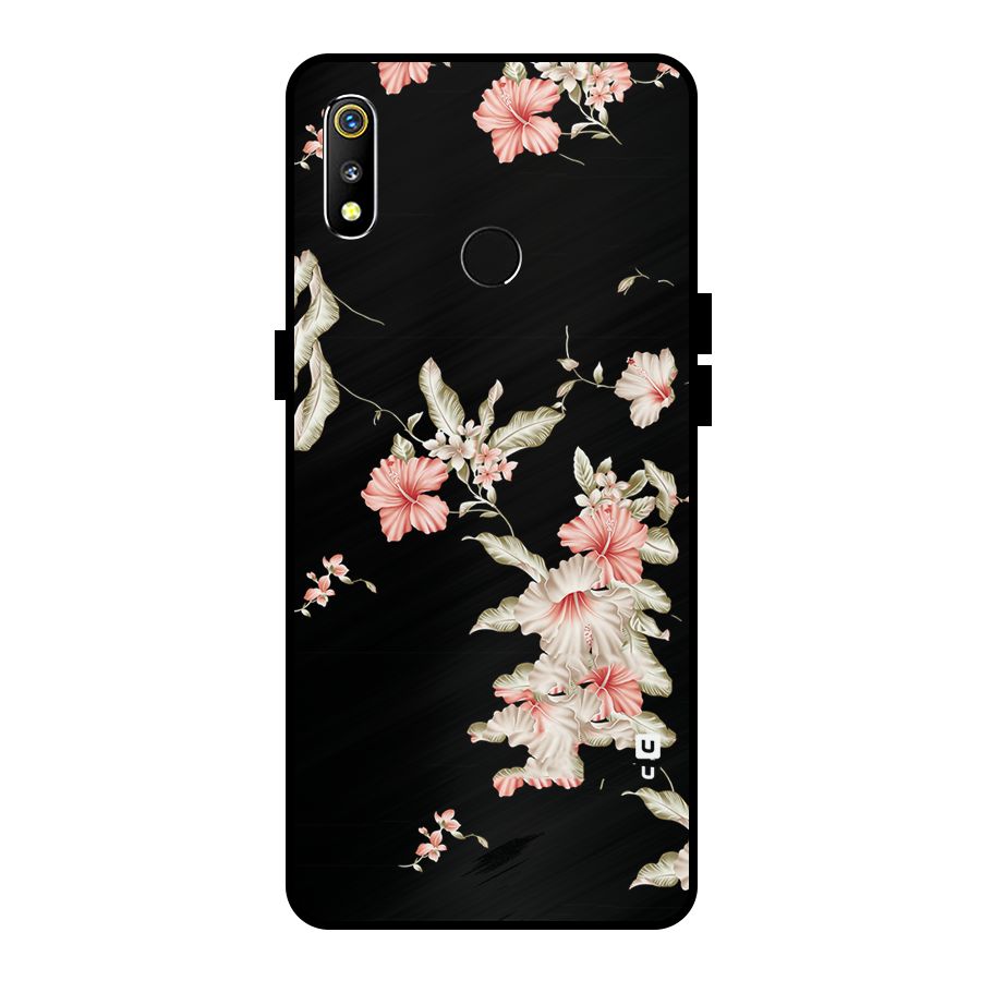 Black Floral Metal Back Case for Realme 3