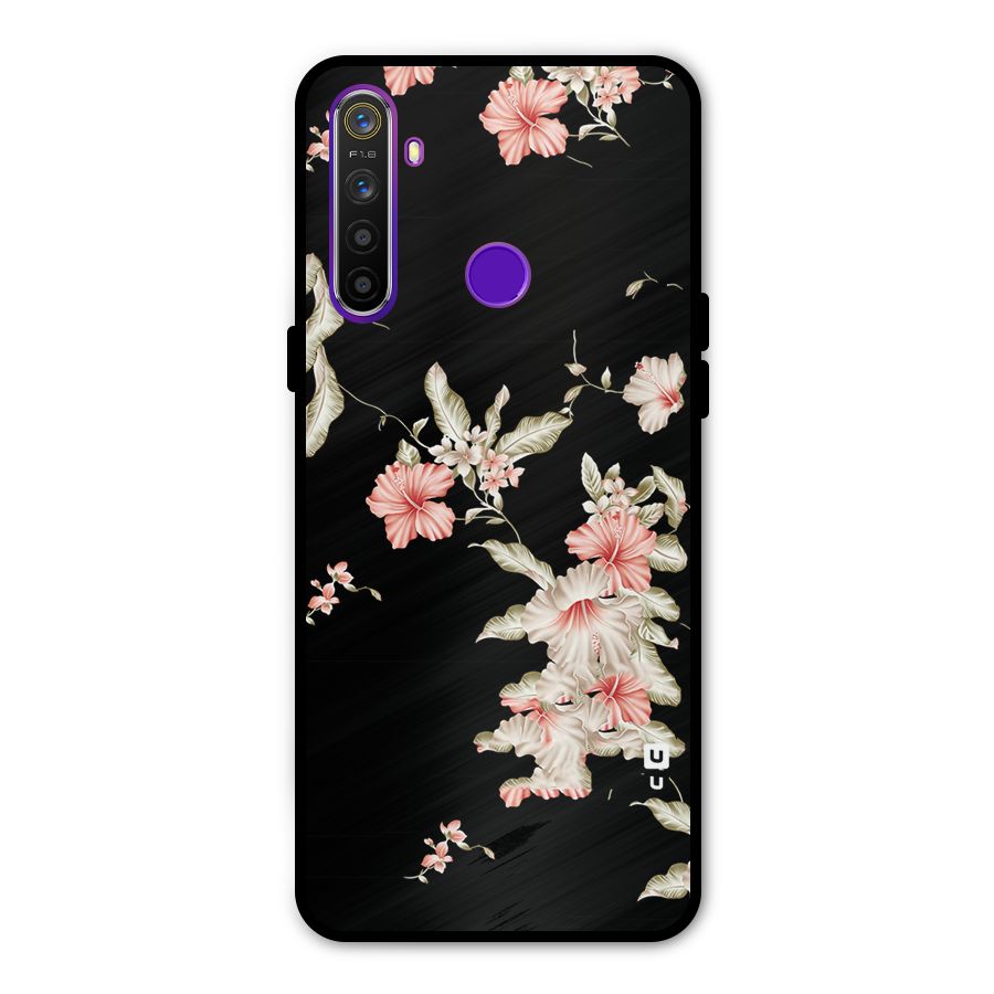 Black Floral Metal Back Case for Realme 5