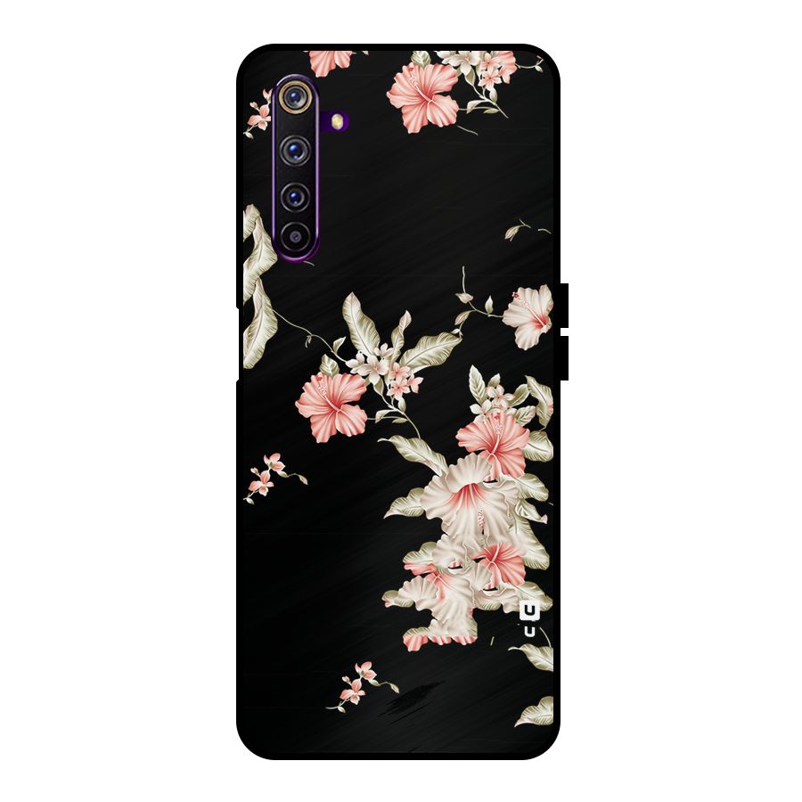 Black Floral Metal Back Case for Realme 6 Pro