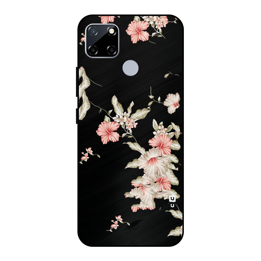 Black Floral Metal Back Case for Realme Narzo 20