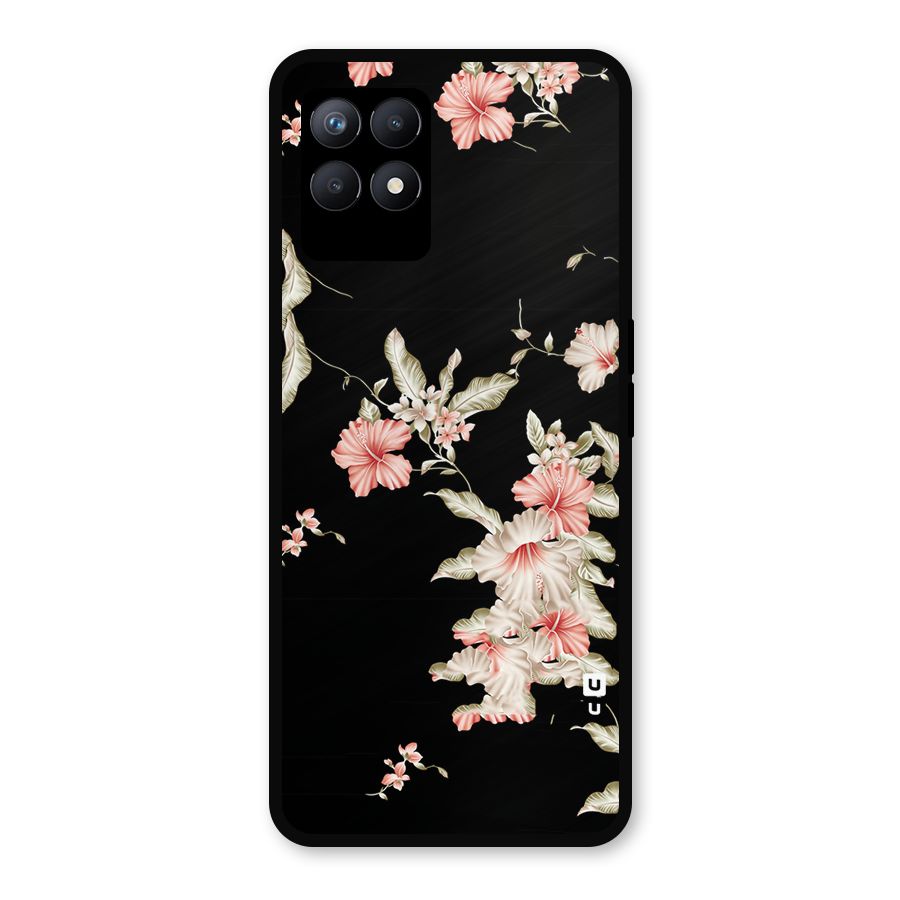 Black Floral Metal Back Case for Realme Narzo 50