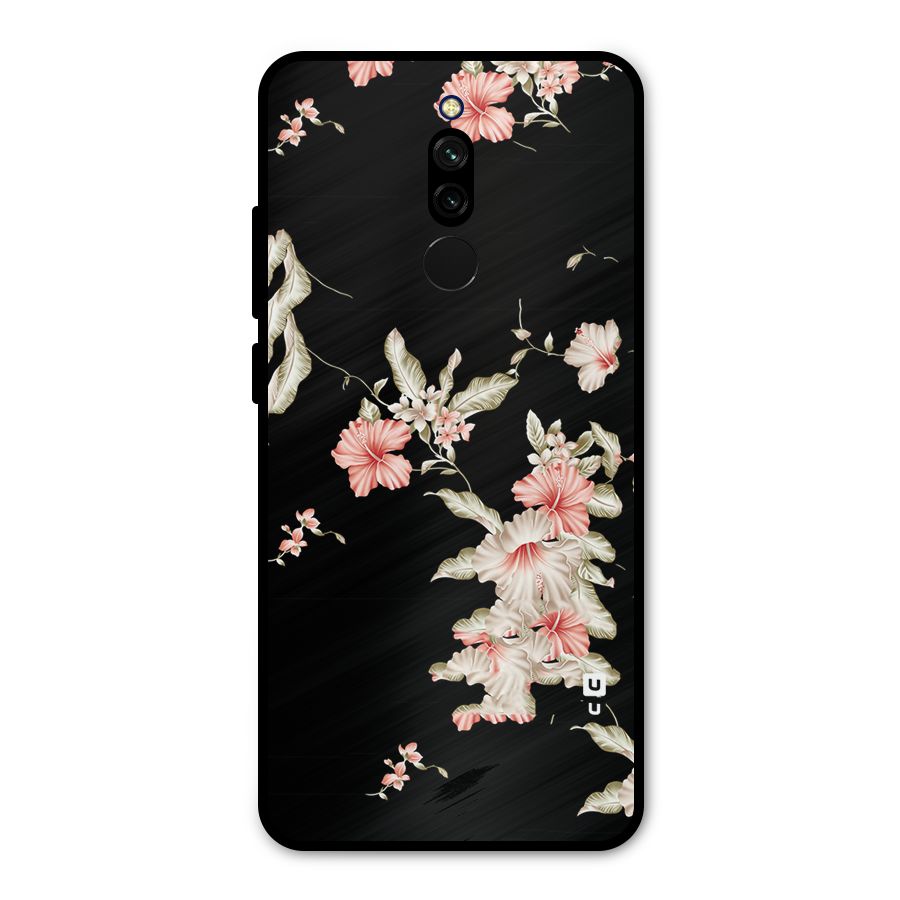 Black Floral Metal Back Case for Redmi 8