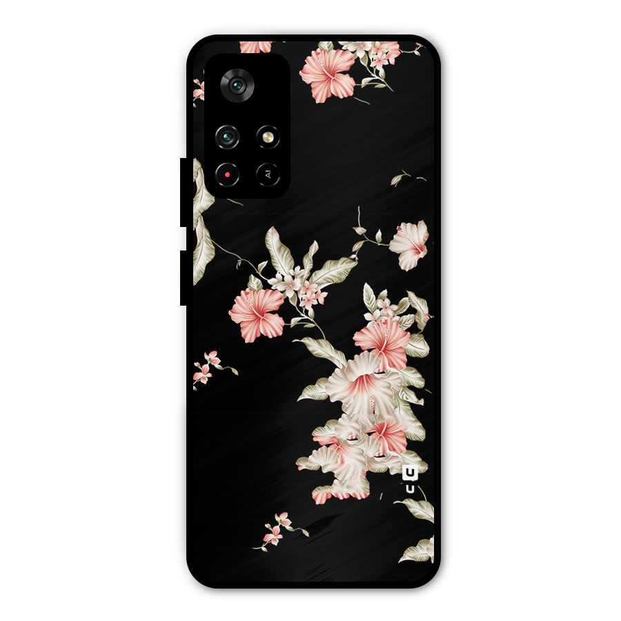 Black Floral Metal Back Case for Redmi Note 11T 5G