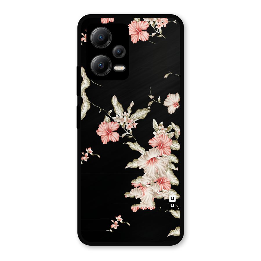 Black Floral Metal Back Case for Redmi Note 12 5G
