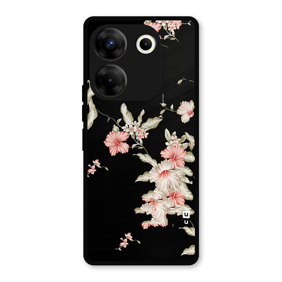 Black Floral Metal Back Case for Tecno Camon 20