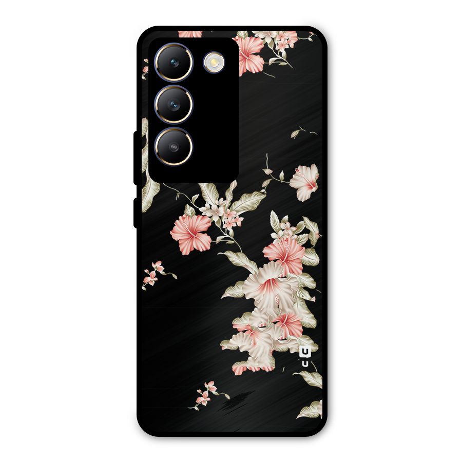 Black Floral Metal Back Case for Vivo T3 5G