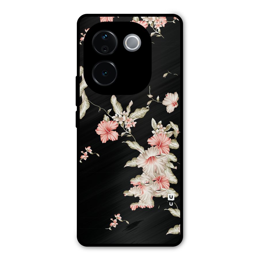 Black Floral Metal Back Case for Vivo T3 Pro