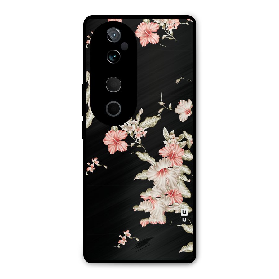 Black Floral Metal Back Case for Vivo T3 Ultra