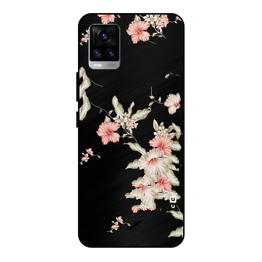 Black Floral Metal Back Case for Vivo V20 2021