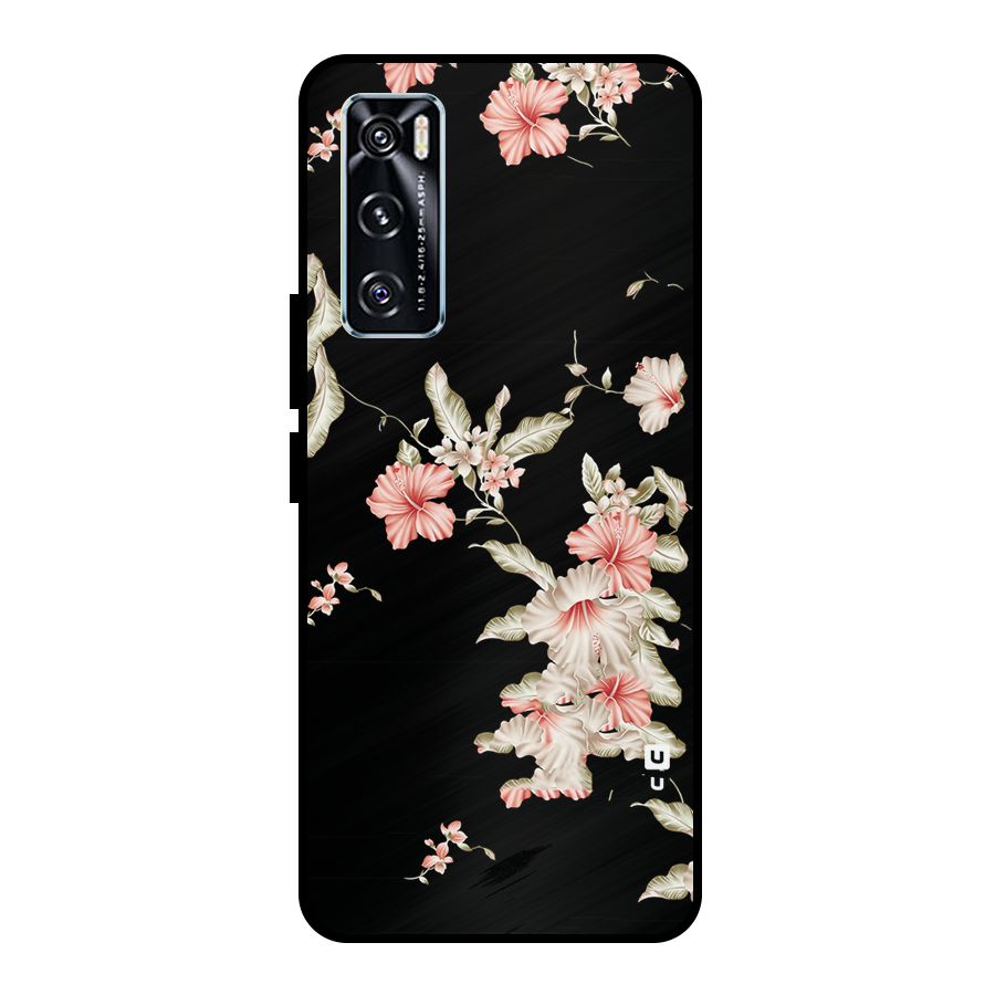 Black Floral Metal Back Case for Vivo V20 SE