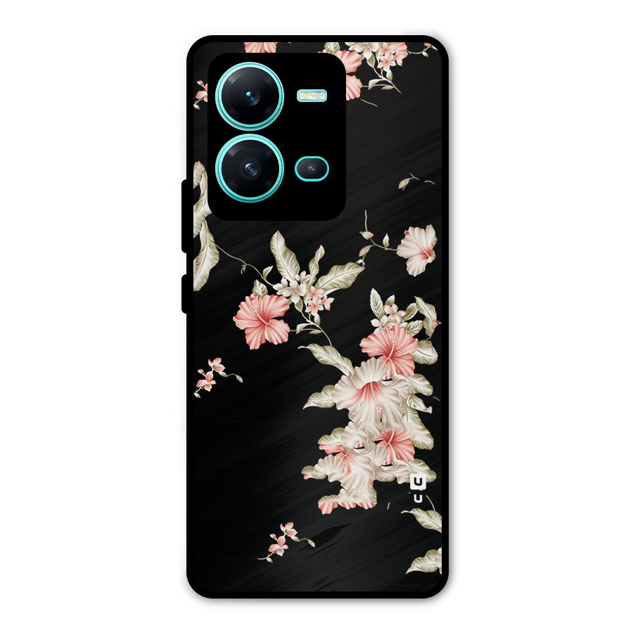Black Floral Metal Back Case for Vivo V25