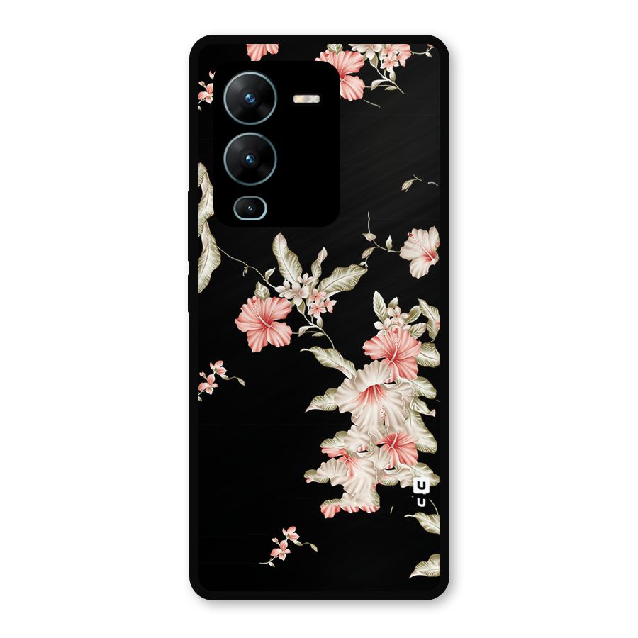 Black Floral Metal Back Case for Vivo V25 Pro