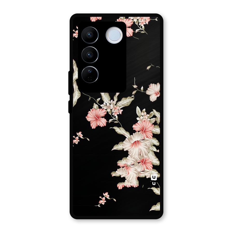 Black Floral Metal Back Case for Vivo V27
