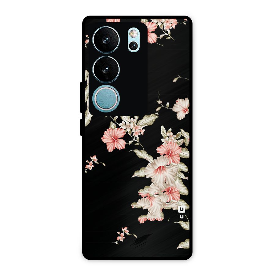 Black Floral Metal Back Case for Vivo V29 Pro