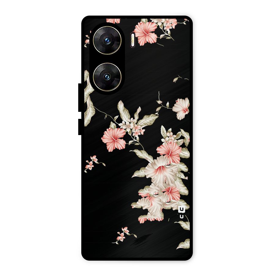 Black Floral Metal Back Case for Vivo V29e