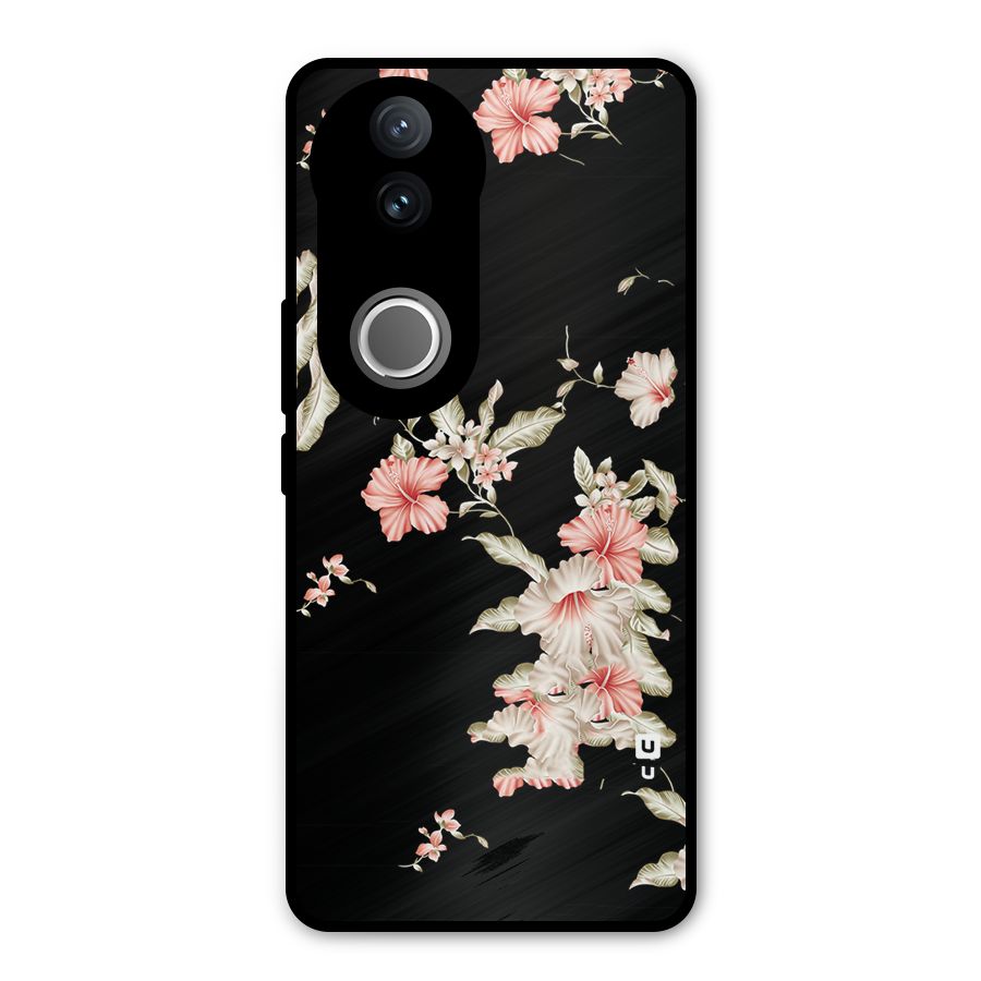 Black Floral Metal Back Case for Vivo V50e