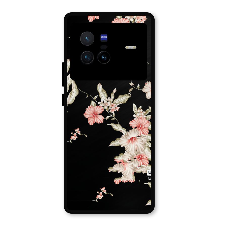 Black Floral Metal Back Case for Vivo X80