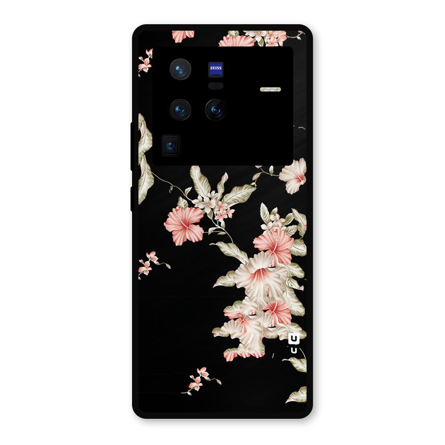 Black Floral Metal Back Case for Vivo X80 Pro