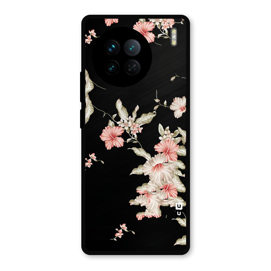 Black Floral Metal Back Case for Vivo X90
