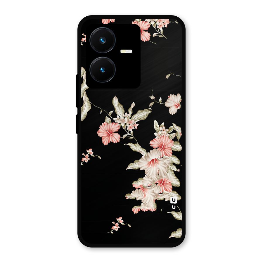 Black Floral Metal Back Case for Vivo Y22