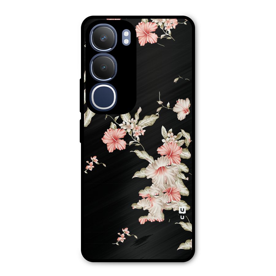 Black Floral Metal Back Case for Vivo Y29