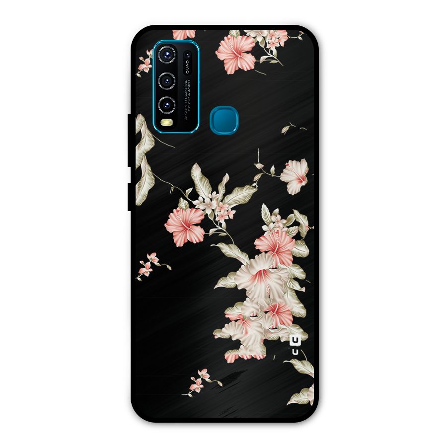 Black Floral Metal Back Case for Vivo Y30