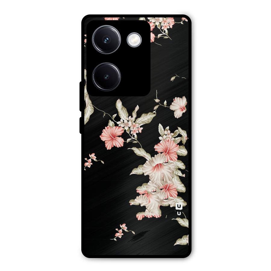 Black Floral Metal Back Case for Vivo Y300 Plus