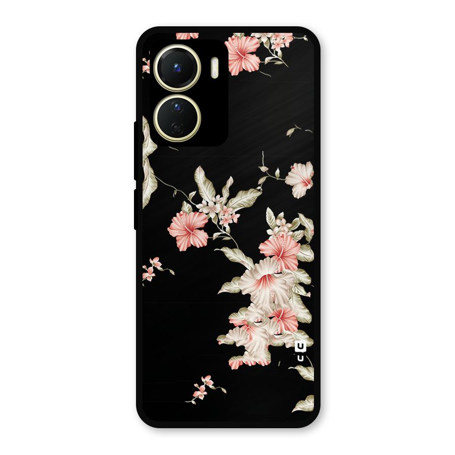 Black Floral Metal Back Case for Vivo Y56