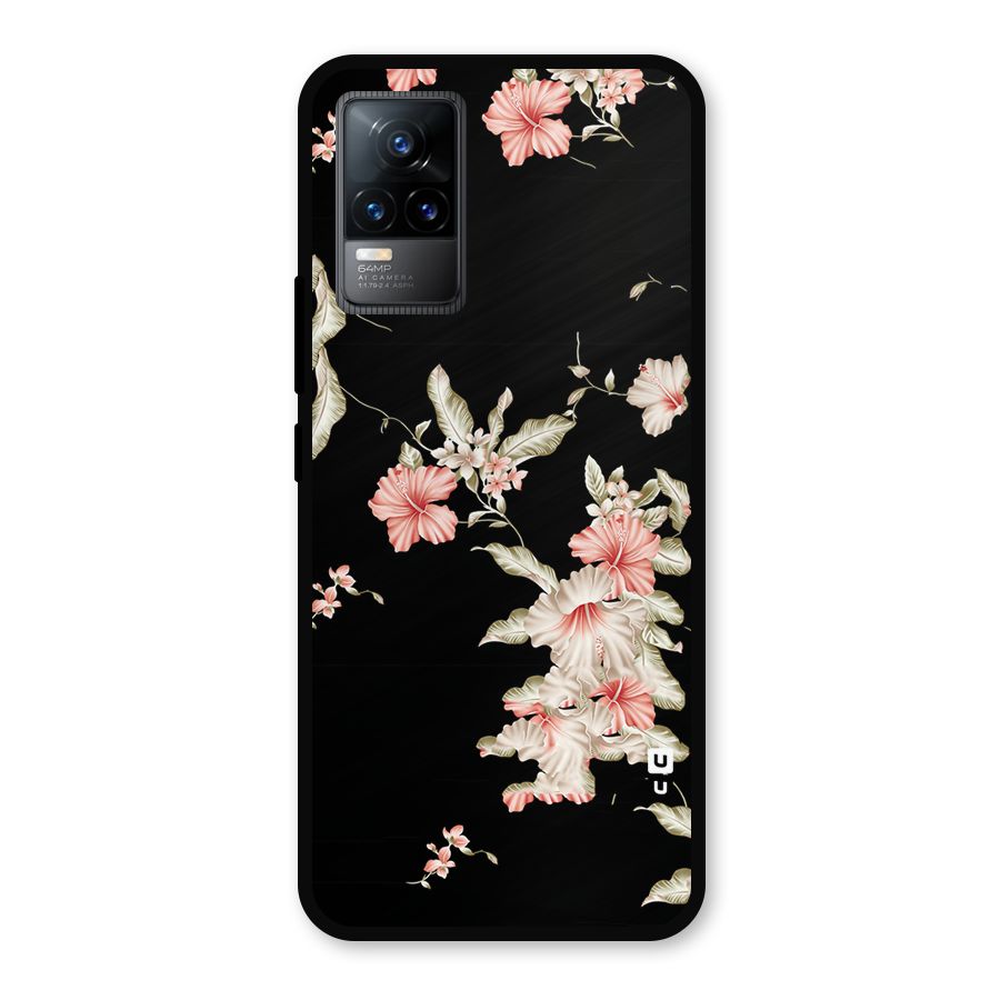 Black Floral Metal Back Case for Vivo Y73