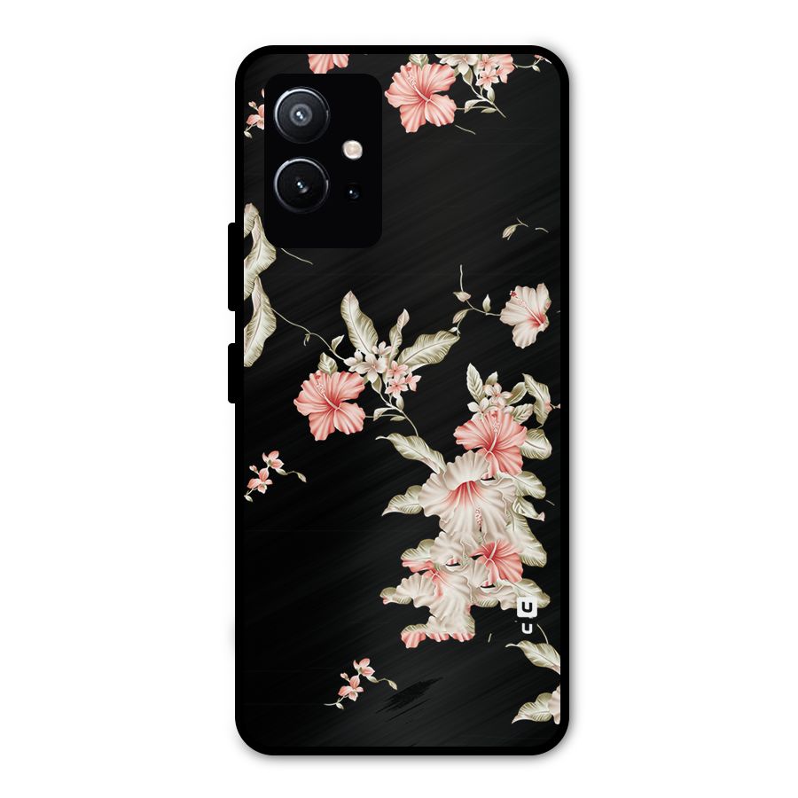 Black Floral Metal Back Case for Vivo Y75 5G